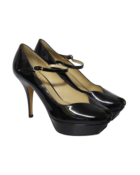Yves Saint Laurent Peep Toe Platform Mary Jane Pumps in Black Patent Leather - Image 3