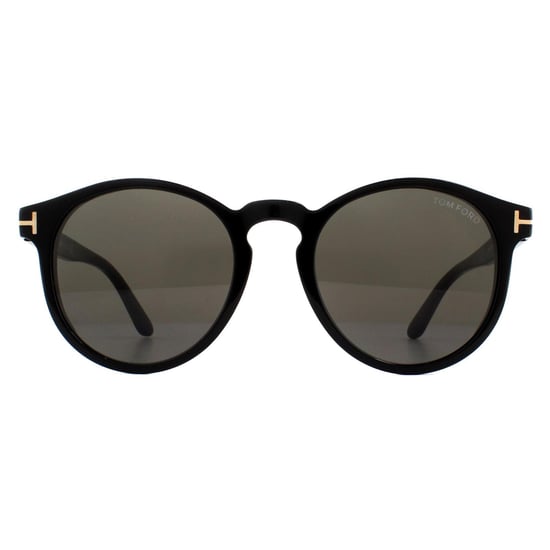 Tom Ford Round Unisex Shiny Black Grey Smoke Sunglasses
