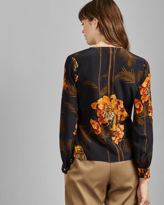 Ted Baker Annikah Caramel Printed Wrap Top, Navy
