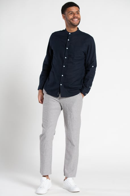 Dark Navy Long-Sleeve Linen Blend Shirt