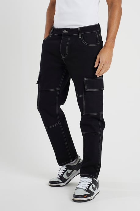 Black Loose Fit Cargo Style Denim Jeans - Image 1