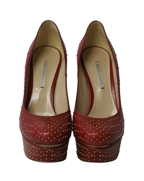 Nicholas Kirkwood Studded Platform High Heel Pumps in Red Leather - Image 2