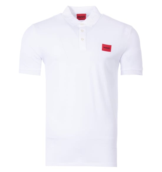 HUGO Logo Patch Sustainable Slim Fit Polo Shirt - White