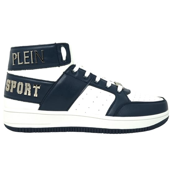 Plein Sport Hi-Top Vet merk witte en marineblauwe sneakers - Image 1