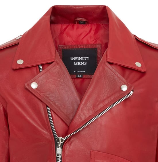 Mens Cow-Hide Red Leather Biker Brando Jacket - Pargas