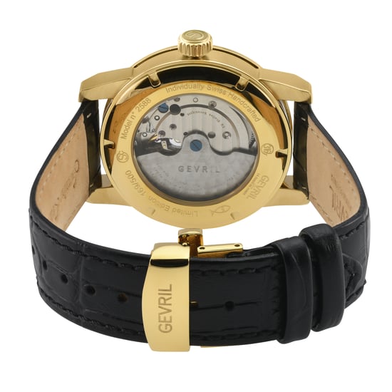 Gevril Men's Madison Black Dial Black Leather Swiss Automatic Watch