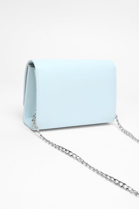 Blue Faux Leather Chain Bag