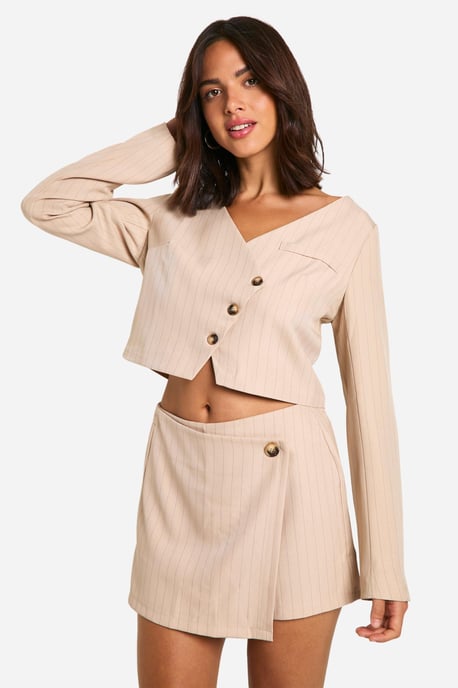Pinstripe Wrap Front Tailored Skort