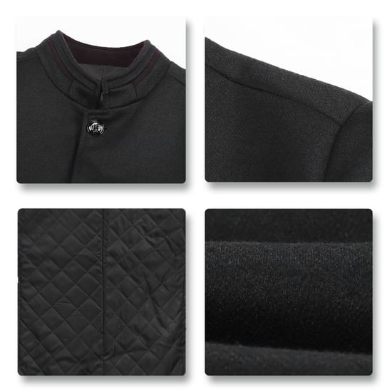 Heren korte slim fit jas met opstaande kraag Business Casual wollen overjas zwart - Image 4
