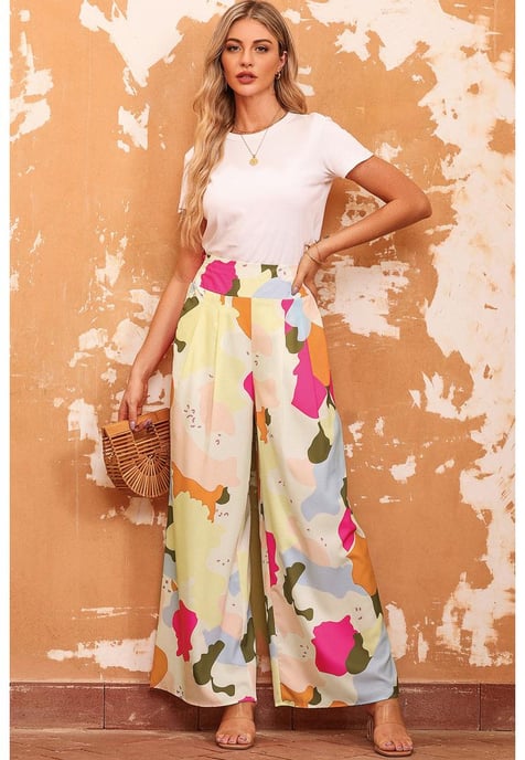 Dames Kleurpalette Print Wijde Pantalons in Multicolor - Image 6