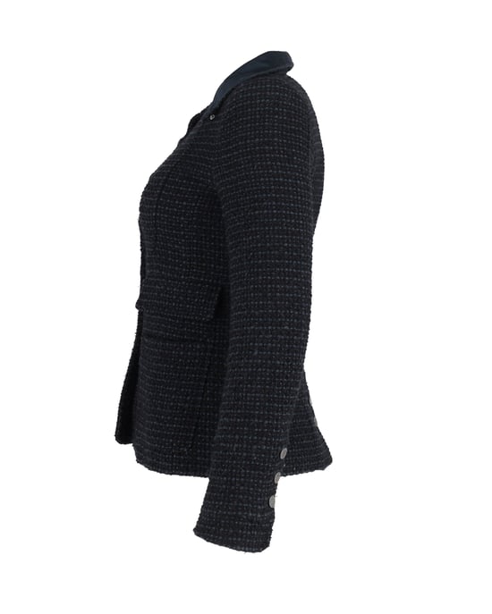 Chanel Boucle Tweed Fitted Jacket met Afneembare Kraag in Marineblauwe Katoen - Image 2