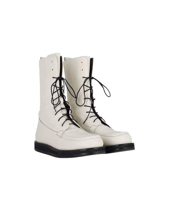 The Row Patty Lace-Up Combat Boots in White Leather - Image 3