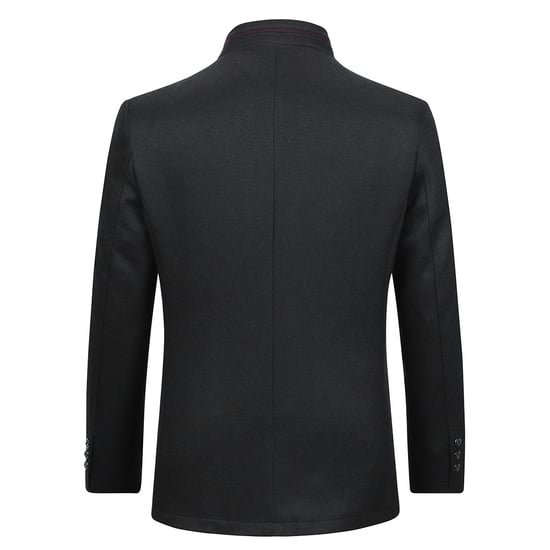 Heren korte slim fit jas met opstaande kraag Business Casual wollen overjas zwart - Image 3
