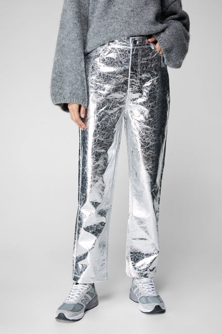 Metallic Crackle Faux Leather Trousers