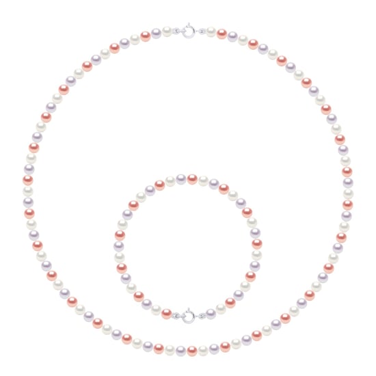 Set Necklace Bracelet is made up of : Necklace of Real Cultured Freshwater Pearls Round 4-5 mm