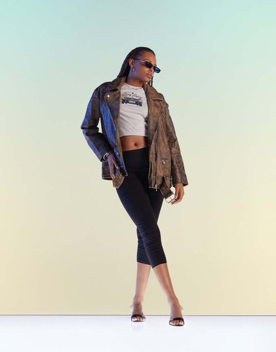 ASOS DESIGN premium washed real leather oversized biker jacket in brown - Image 2