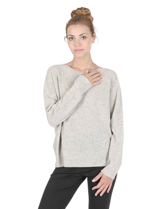 Crown Of Edinburgh Cashmere Dames Oversized Boothals Trui Coe 008 Grijs Melange - Image 3