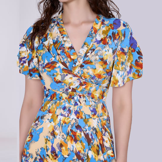 Wrap midi abstract print midi dress