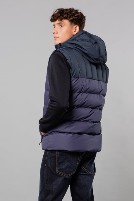 Navy Colour Block Padded Hooded Gilet