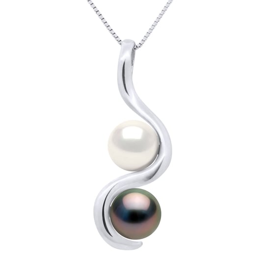 Pendant You & Me - White Gold - 2 Real Cultured Pearls Round 8-9 mm