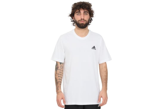 Men's adidas Essentials Embroidered Small Logo T-Shirt in White - Image 1