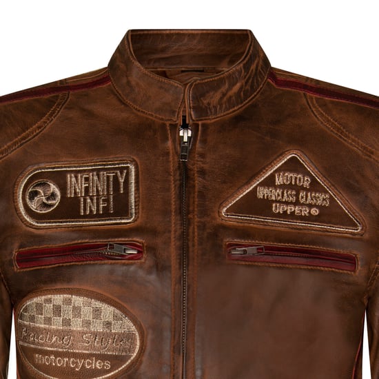 Leather racing biker motorcycle jacket with zipper