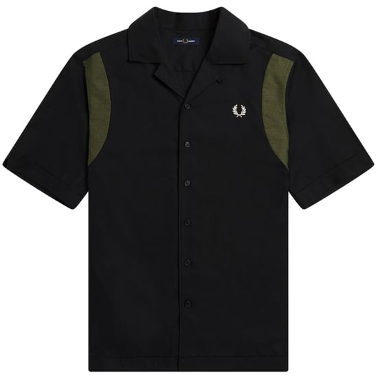 Fred Perry Black Panelled Short Sleeve Bowling Shirt