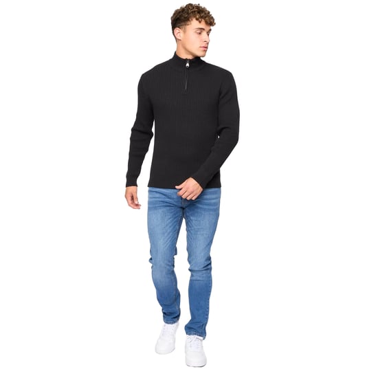 Crosshatch Heren Havaline gebreide Quarter Zip Pullover (Zwart) - Image 4