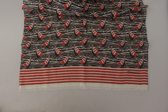 Dolce & Gabbana Black Red Linen Sailboat Stripe Print Shawl Men's Scarf