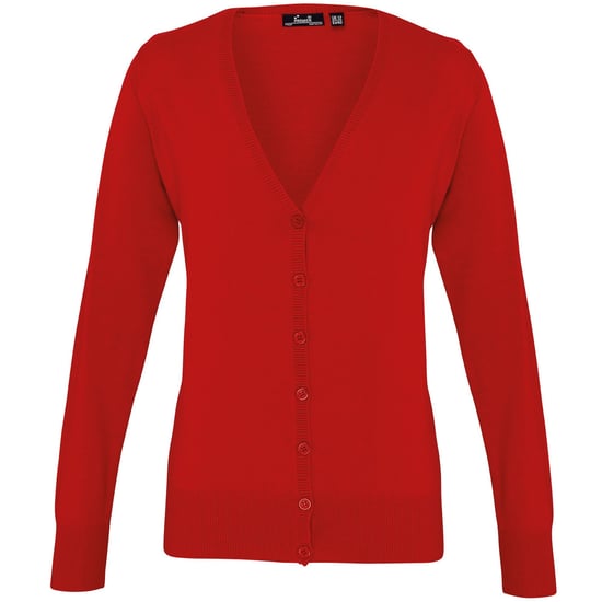 Premier Dames/dames knoop door V-hals gebreid vest met lange mouwen (Rood) - Image 1