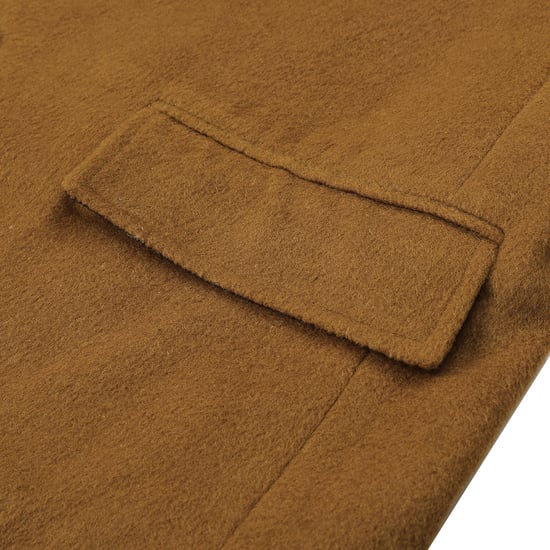Heren Knielange Winter Wollen Jas Slim Fit Omslagkraag Zakelijke Jassen Khaki - Image 5