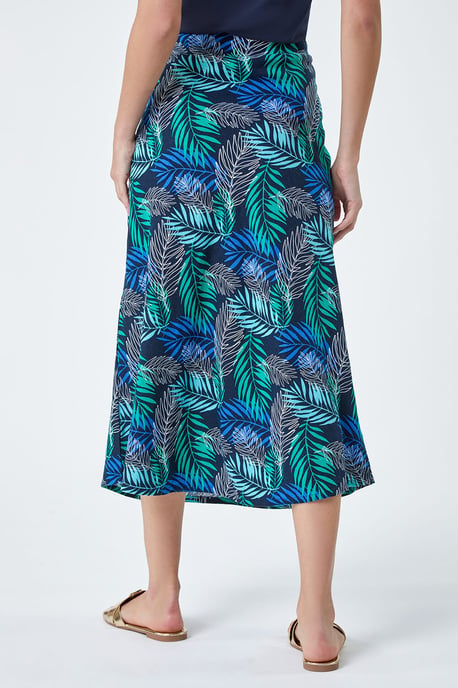 Leaf Print Linen Blend A-Line Skirt