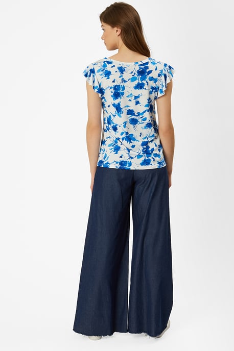 Floral Print Frill Sleeve T-shirt