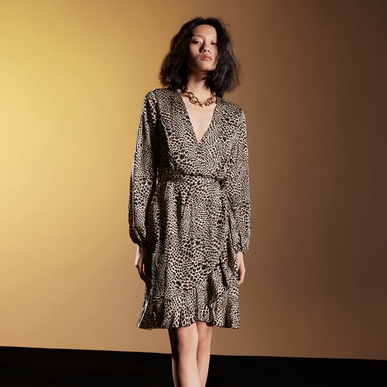 Cross-heart effect dress with animal prints