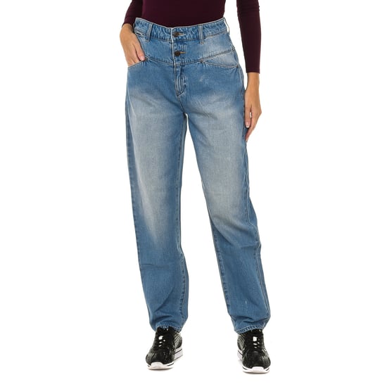 Long worn effect denim pants 6Y5J14-5DWQZ woman