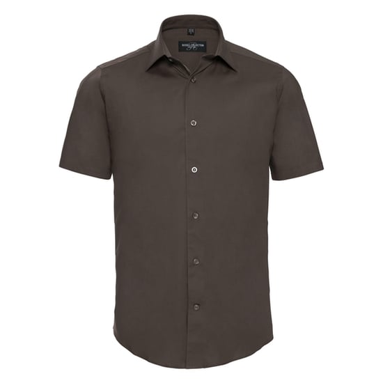 Russell Collection Heren Stretch Overhemd Met Korte Mouwen (Chocolade) - Image 1