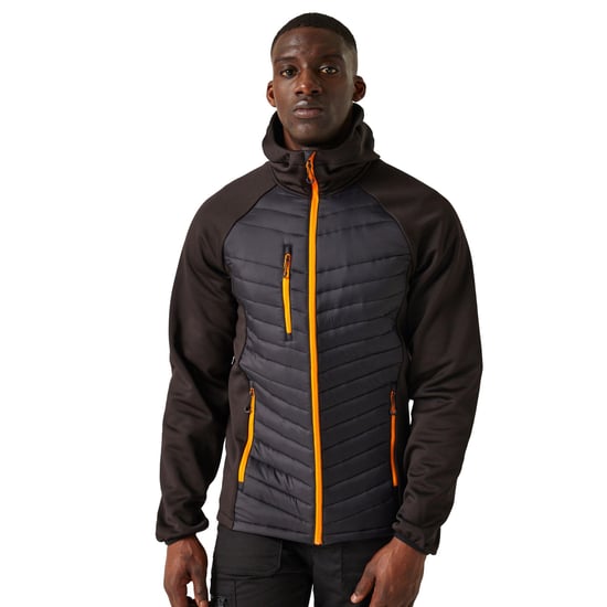 Regatta Mens Navigate Quilted Hybrid Jacket (Black/Orange Pop)
