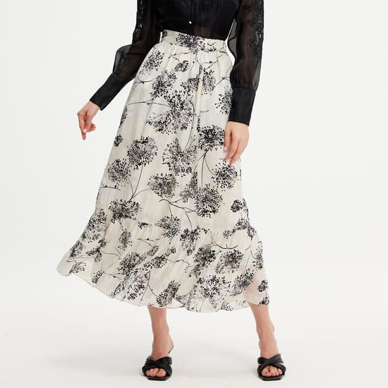 Lange rok met lineaire print en ruches - Image 1