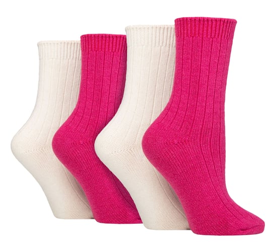 Wildfeet - 4 Paar Dames Cashmere Boot Sokken | Ribgebreide Wollen Bed Sokken - Wijn / room - Image 1