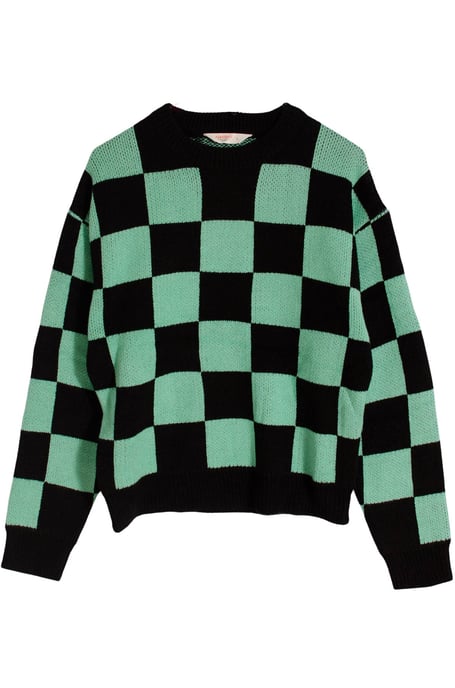 Green Black Check Crew Neck Jumper