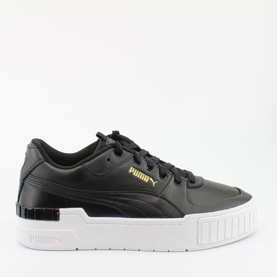 Puma Cali Sport Black Leather Womens Lace Up Trainers 373871 02