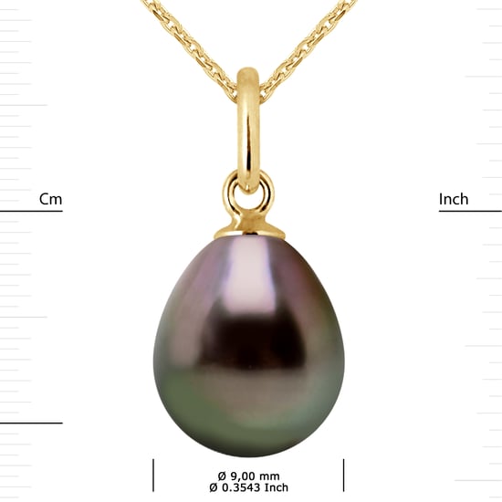 Gelede hanger Tahitian Pearl 9-10 mm Pear Yellow Gold - Image 3