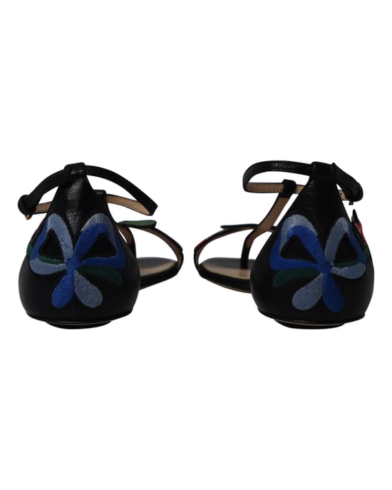 Gucci Ophelia Bloem-geborduurde Hoofdsandalen in Zwart Leer - Image 4