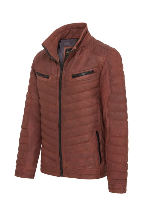 Mens Tan Brown Quilted Puffer Leather Bomber Jacket - Torpoint