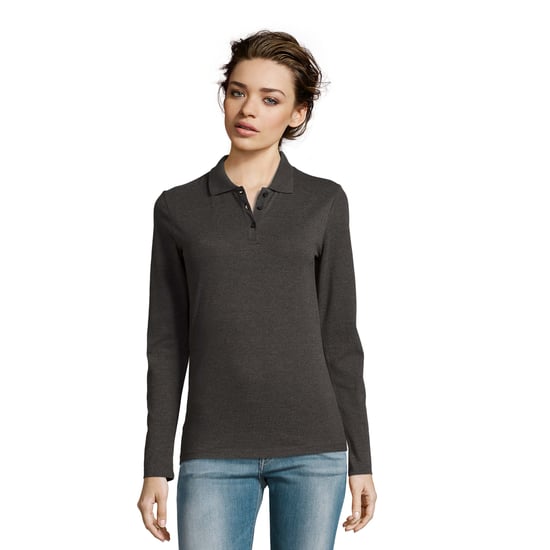 SOLS Dames/Dames Perfect Pique Poloshirt met Lange Mouwen (Houtskoolmelange) - Image 1