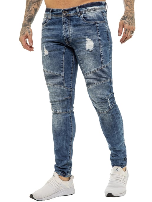 Enzo | Heren Skinny Stretch Biker Denim Jeans - Blauw - Image 1