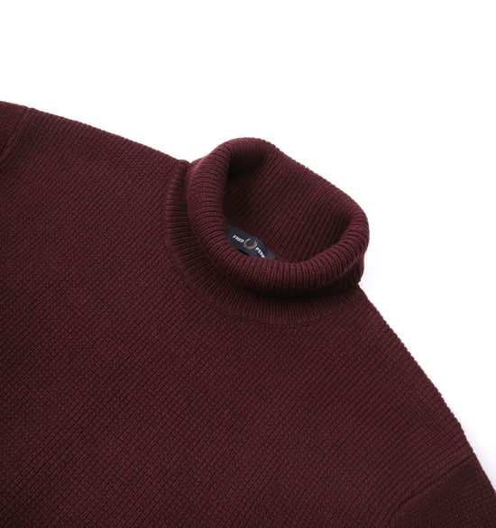 Men's Fred Perry Laurel Wreath Roll Neck Jumper in Burgundy