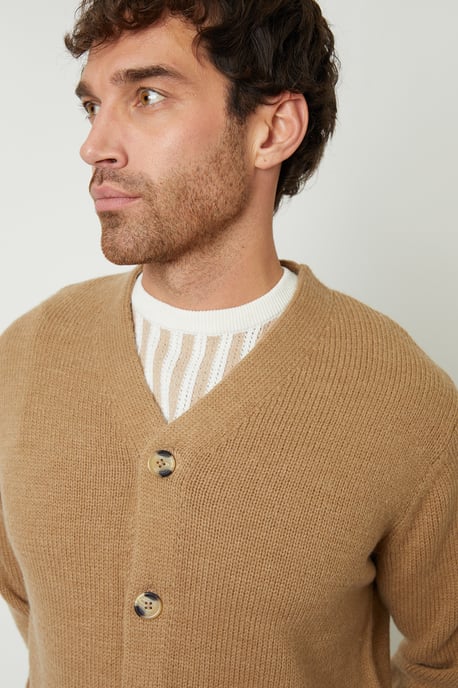 Taupe Knitted V-Neck Cardigan