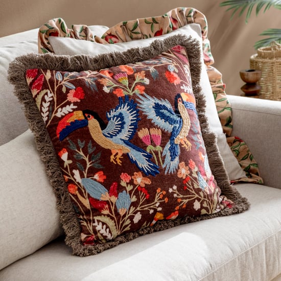 Wylder Mirrored Toucan Embroidered Polyester Filled Cushion