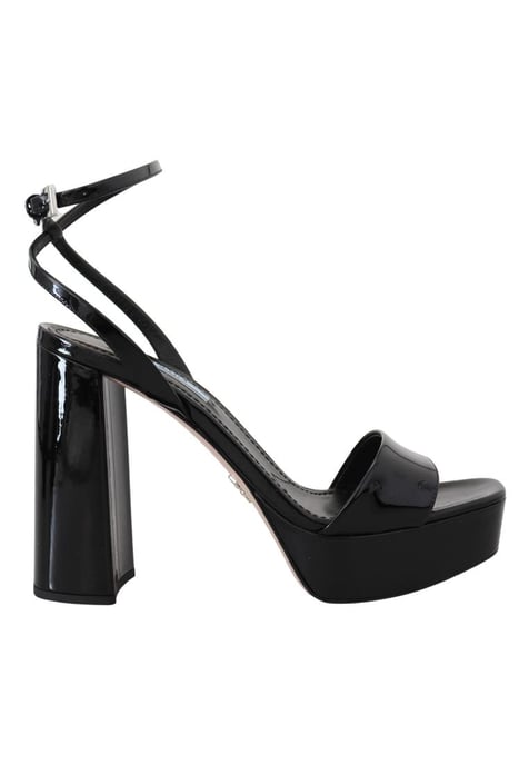 Prada Dames Zwarte Leren Patenten Sandalen Enkellaarsjes Met Enkelbandjes - Image 1